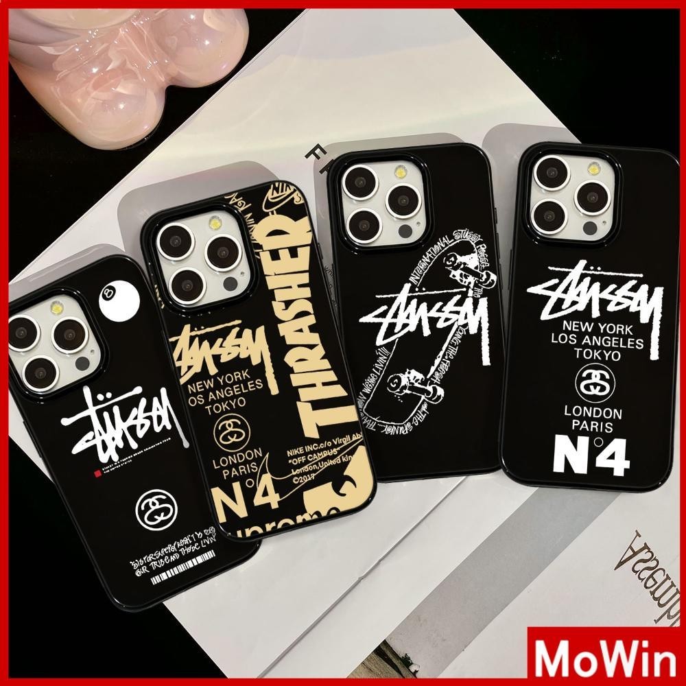 Mowin - สำหรับ iPhone 15 Pro Max เคสใส TPU ปุ่มชุบไฟฟ้าอ่อนป้องกันกล้องกันกระแทก โลโก้เทรนด์กราฟฟิตี เข้ากันได้กับ iPhone 14 13 12 11 XS XR 7Plus 8 Plus