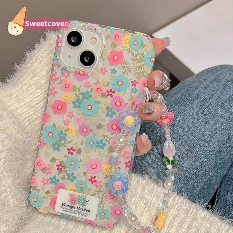 เคสโทรศัพท์มือถือ แบบนิ่ม ลายดอกไม้ พร้อมสายคล้อง สําหรับ iPhone 15 14 13 12 11 Pro Max X Xr Xs Max 7 8 Plus SE2020