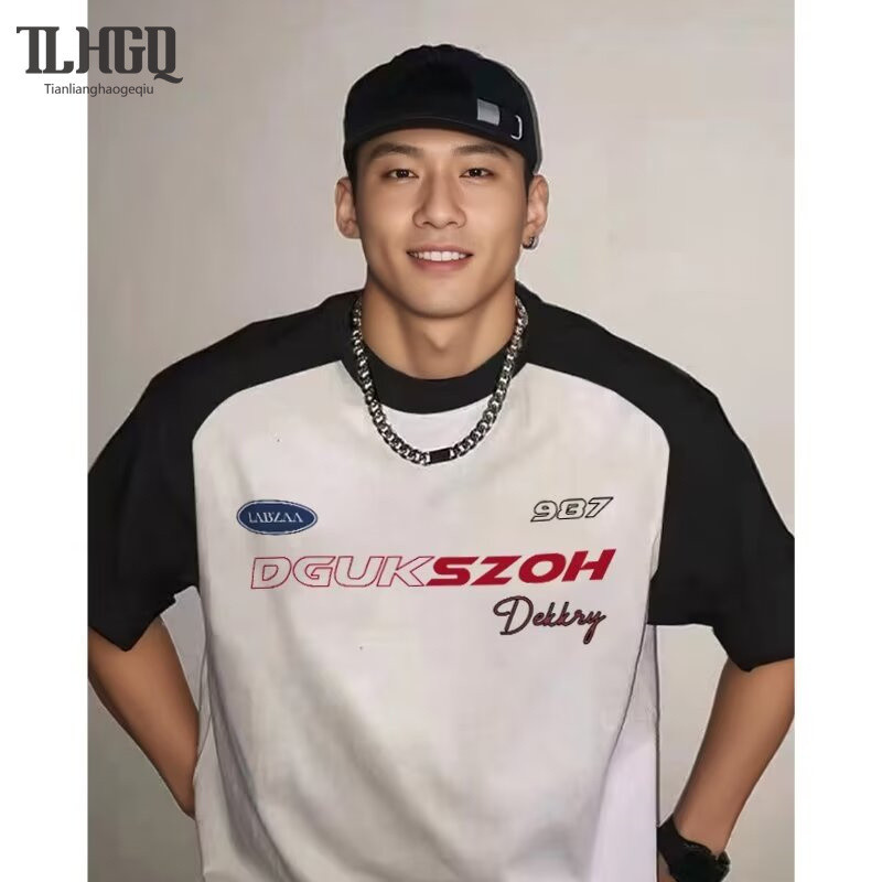 เสื้อยืดแขนสั้นลําลอง ทรงหลวม อเนกประสงค์ สไตล์อเมริกัน สําหรับผู้ชาย