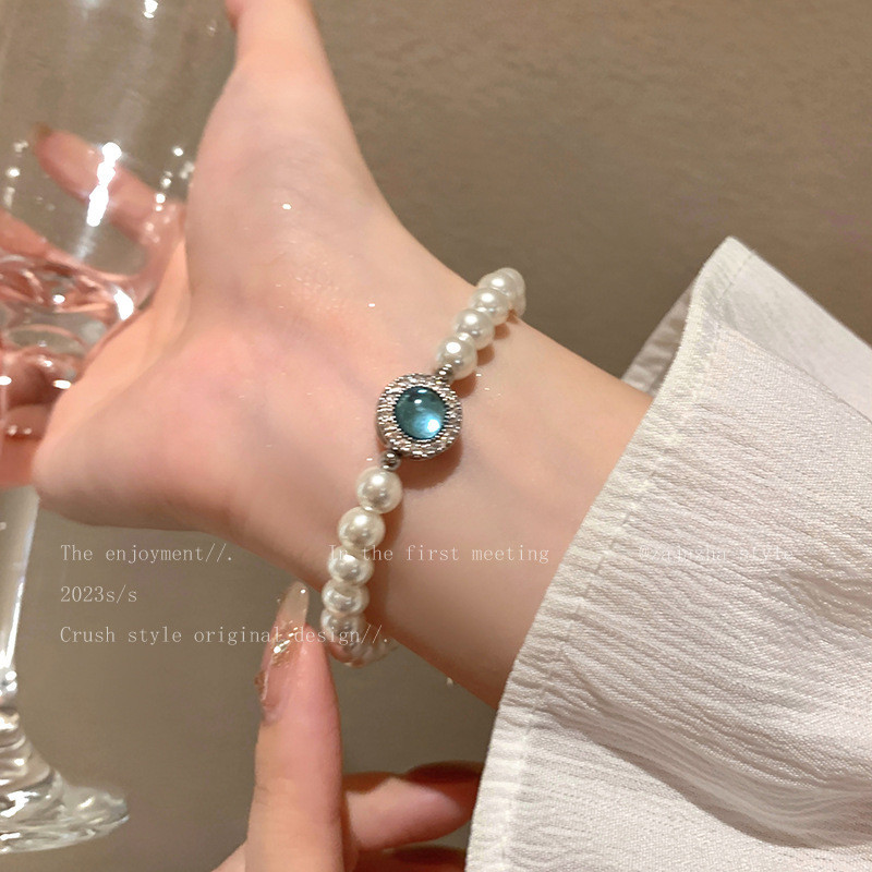 สร้อยข้อมือ ประดับไข่มุก สวยหรู สีฟ้า สําหรับผู้หญิง 2024