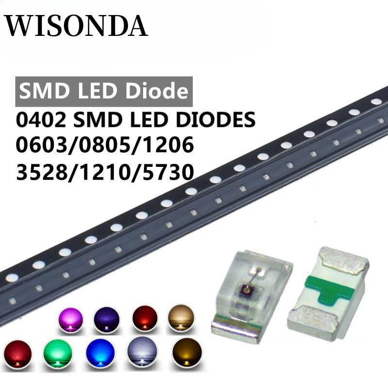 ชุดไดโอดเปล่งแสง LED 0402 0603 0805 1206 1210 5730 smd สีแดง สีเหลือง สีเขียว สีขาว สีฟ้า 100 ชิ้น