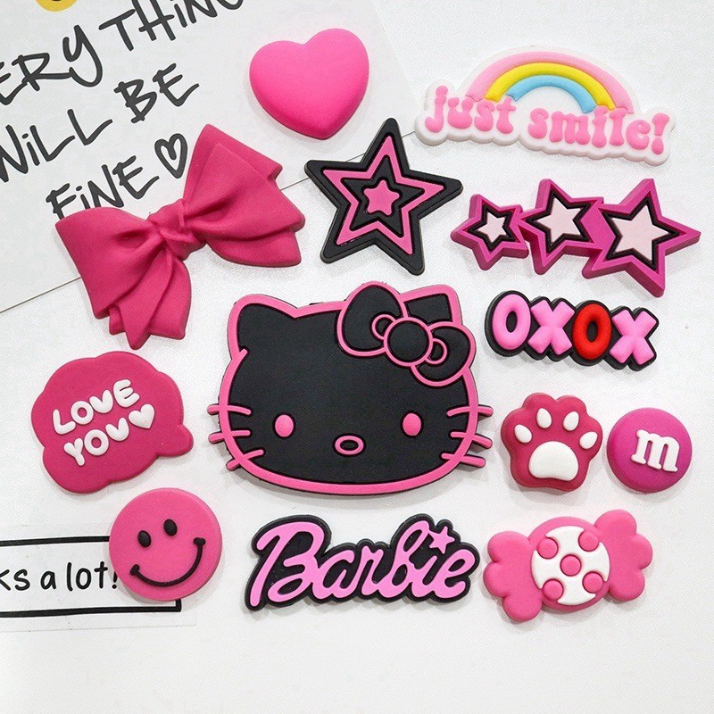 ทําเอง รูรองเท้าแพทช์ยางนุ่มสีดําเคทีแมวยางนุ่มแพทช์ตกแต่ง ทําเอง เคสโทรศัพท์กิ๊บอุปกรณ์ตัวอักษรดาวห้าแฉก ทําเอง ยางนุ่มอุปกรณ์ตกแต่ง