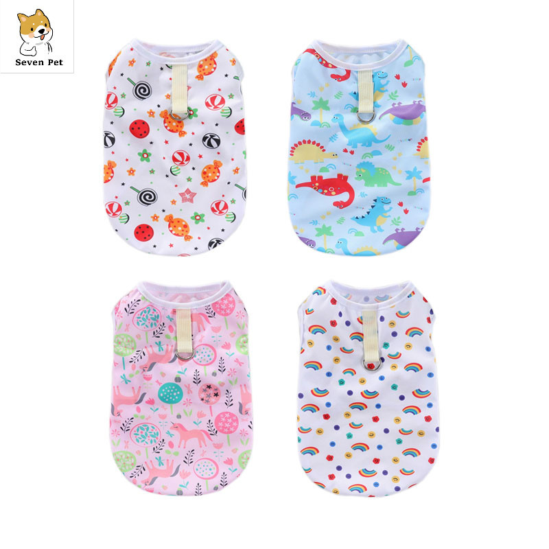 เสื้อผ้าสัตว์เลี้ยง เสื้อยืด พิมพ์ลายน่ารัก ขนาดเล็ก กลาง ใหญ่ พร้อมหัวเข็มขัด สําหรับสุนัข แมว