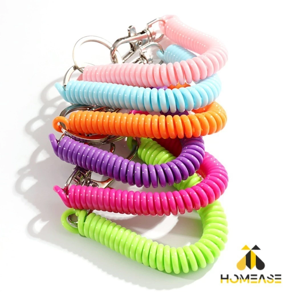 HA พวงกุญแจเชือกยางยืดหลากสี แบบยืดหดได้ Coil Springs Keychain