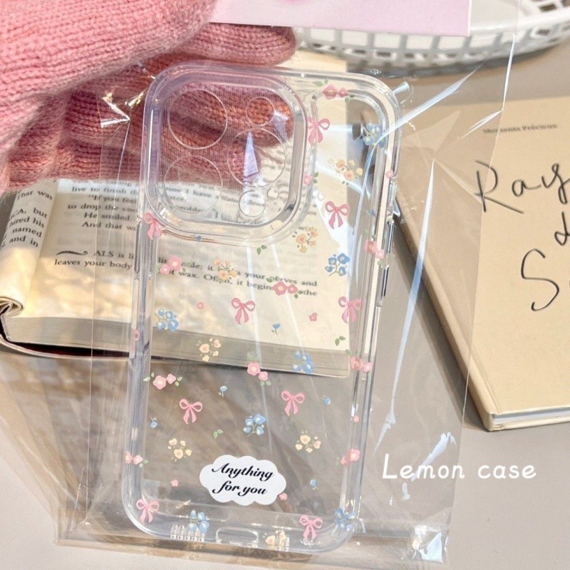 เคสโทรศัพท์มือถือแบบนิ่ม TPU ใส ลายดอกไม้ โบว์ สําหรับ iphone 15 15promax 14promax 13pro 13promax 11 12promax