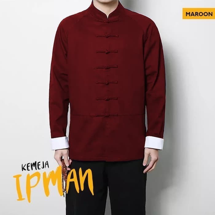 คีมจา ✨ -Original Ipman Kungfu Maroon ผู้ชายแขนยาวตรุษจีนเสื้อ Kokoko