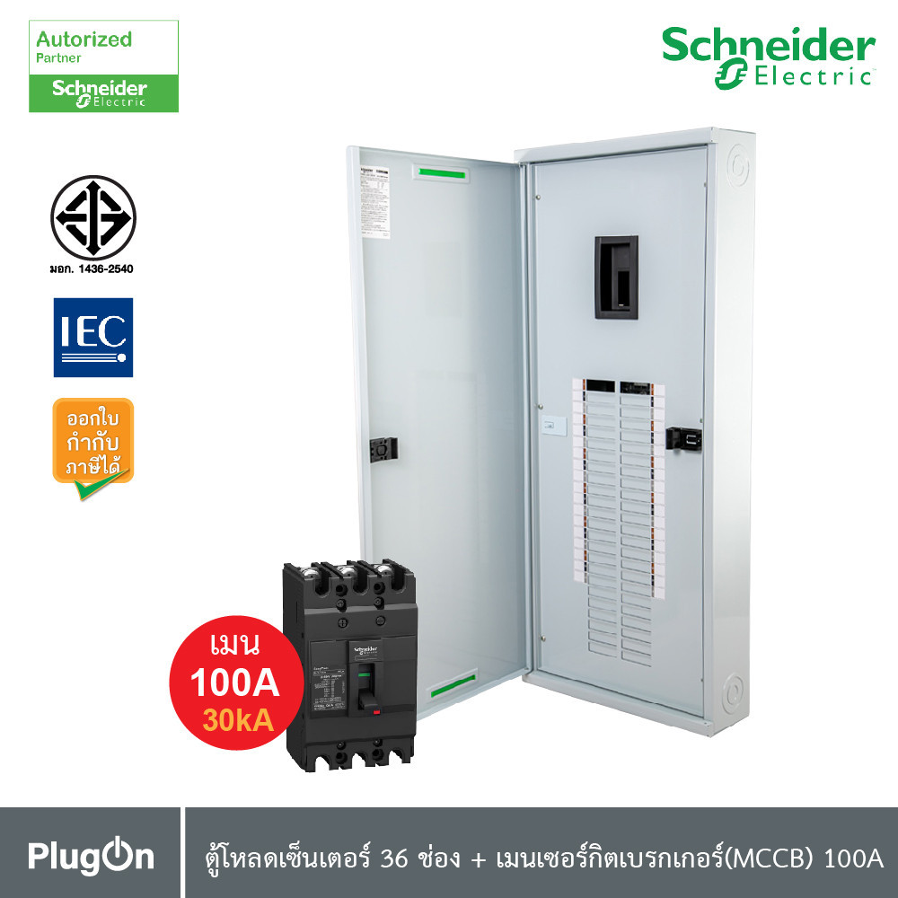 Schneider ตู้โหลดเซ็นเตอร์ 36 ช่อง + เมนเซอร์กิตเบรกเกอร์(MCCB) 100A รหัส QO3-100EZ36G/SN+EZC100H310