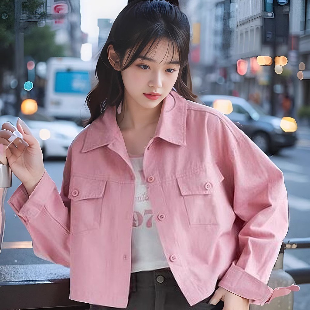 Ccute พร้อมส่ง แจ็คเก็ต ลําลอง คอปก ผ้าคอตตอล มีกระดุม แฟชั่นสําหรับผู้หญิง สไตล์งานเกาหลี