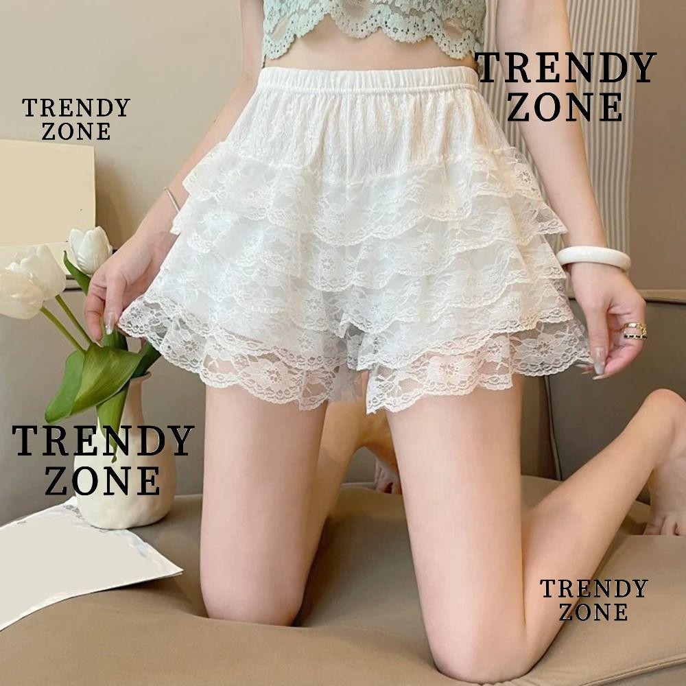 Trendyzone กางเกงขาสั้นลูกไม้เพื่อความปลอดภัย นุ่ม Petticoat ทรงหลวม ป้องกันโล่ง แฟชั่นผู้หญิง