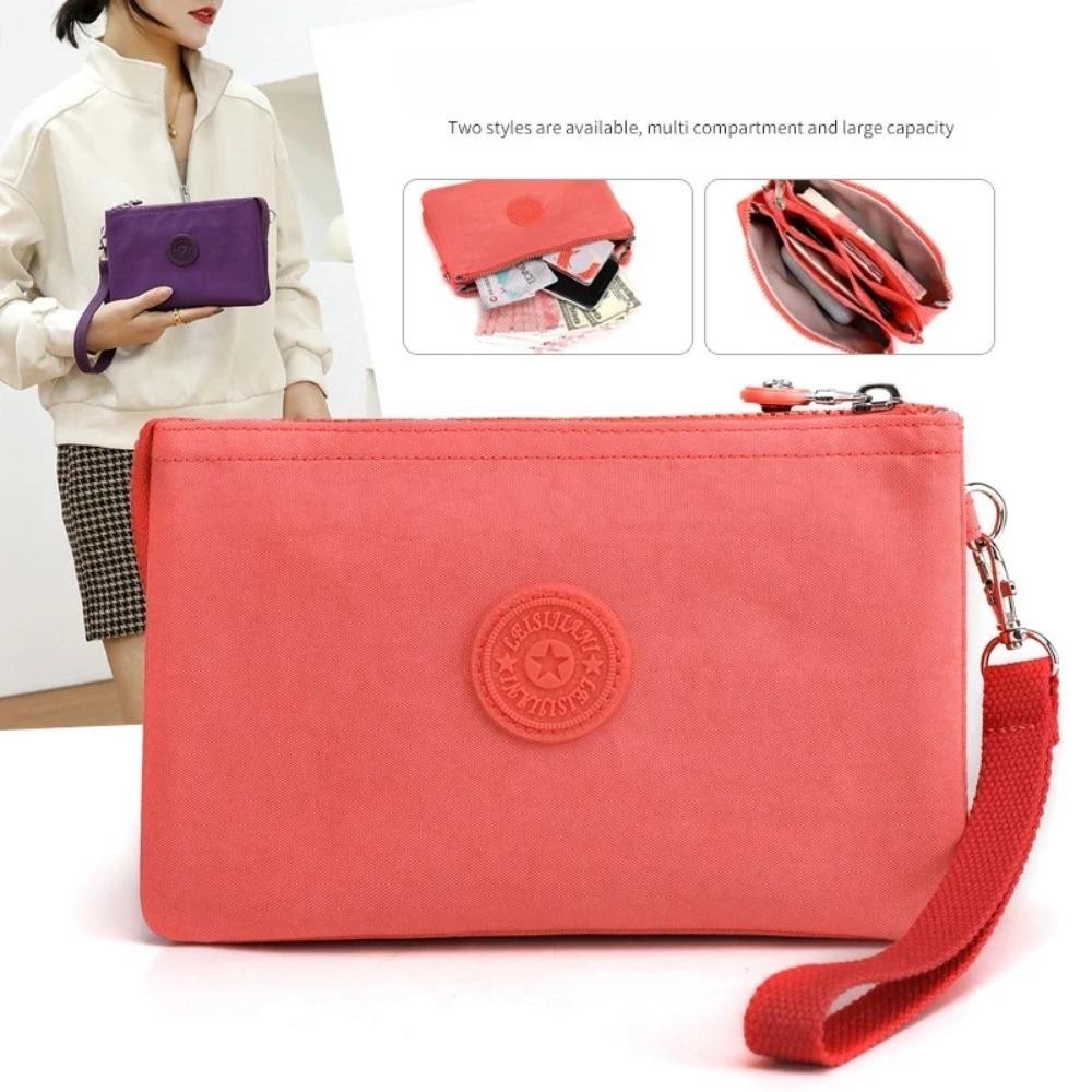 CARAMELO Canvas Wallet กระเป๋าใส่เหรียญหลายชั้นแบบพกพา Simple Large capacity Nylon Money Handbag ID บัตรเครดิต