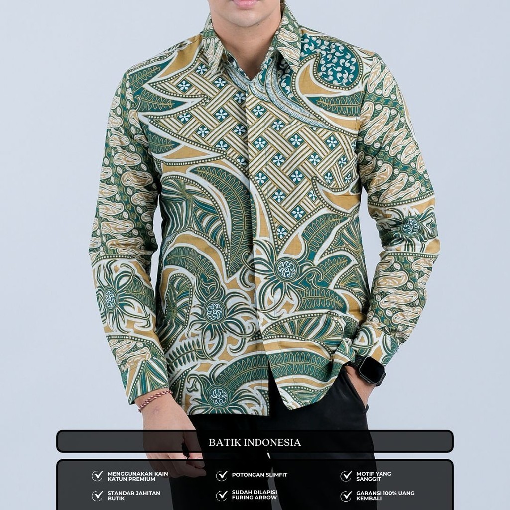 KEMEJA ผ้าบาติกอินโดนีเซีย Adiprana Motif Slimfit Furing Layered Batik Shirt idn.id