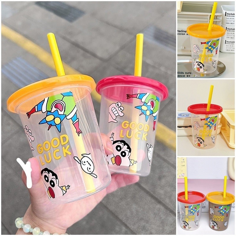 300-500ml Crayon Shin-chan ถ ้ วยฟางแบบพกพาถ ้ วยขวดน ้ ําความจุขนาดใหญ ่ ถ ้ วยชานม
