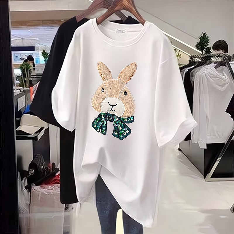 เสื้อยืด Oversize(40-150kg) Plus Size Women Korean Style Short Sleeve Tops เสื้อยืดพิมพ์ลายการ์ตูน