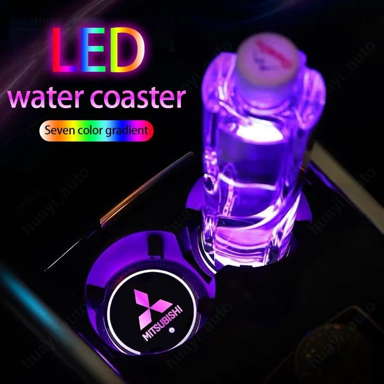 Stylish และใช้งานได้จริงพร้อมส่วนลดสวยงาม Mitsubishi รถสีสันสดใส LED Water Coaster อุปกรณ์ตกแต่งรถยนต์สําหรับ Xpander Delica Pajero Sport L200 Fuso Eclipse Cross Attrage