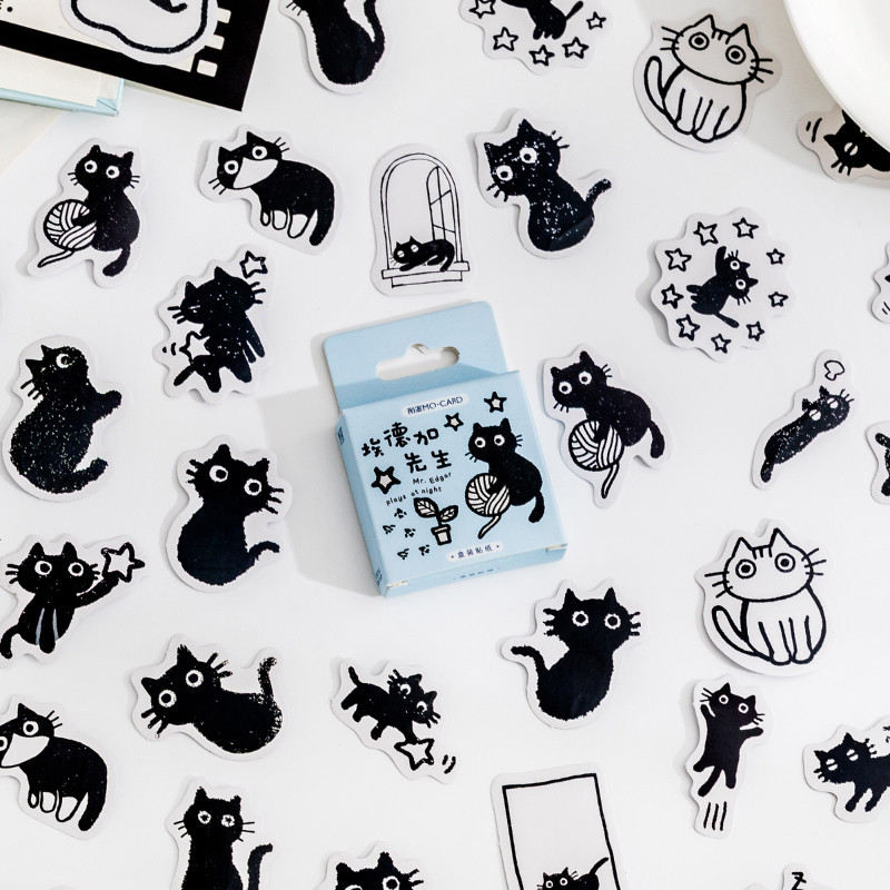 Enwei 45 ชิ ้ น [Little Black Cat Series ] สมุดบันทึกน ่ ารักสติกเกอร ์ Washi กระดาษสมุดภาพวัสดุชุด