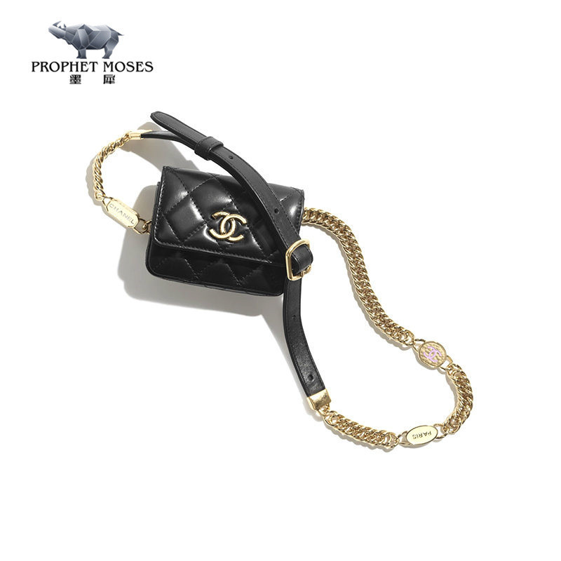 Chanel/Chanel 2023 New Womens Black Lambskin Mini Bag Chain Waist Single Shoulder Crossbody Exquisite and Small