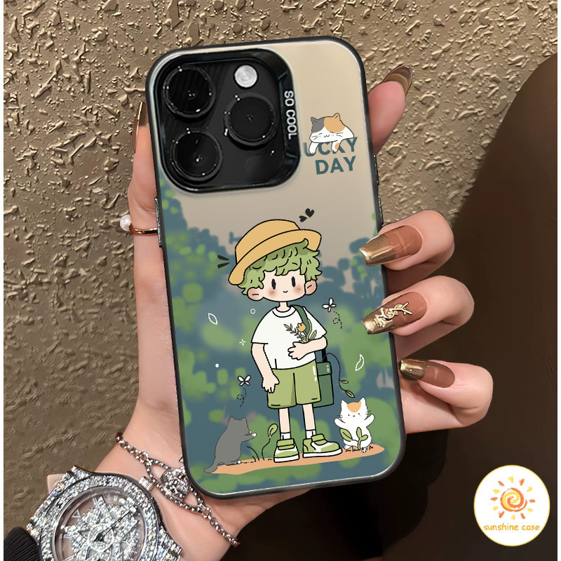 เคสโทรศัพท์มือถือโลหะชุบโลหะลายสาวน่ารัก ไอโฟน11 For iPhone12 13 14 15Pro MAX X XS XR 7 8Plus SE2020 เคสโทรศัพท์