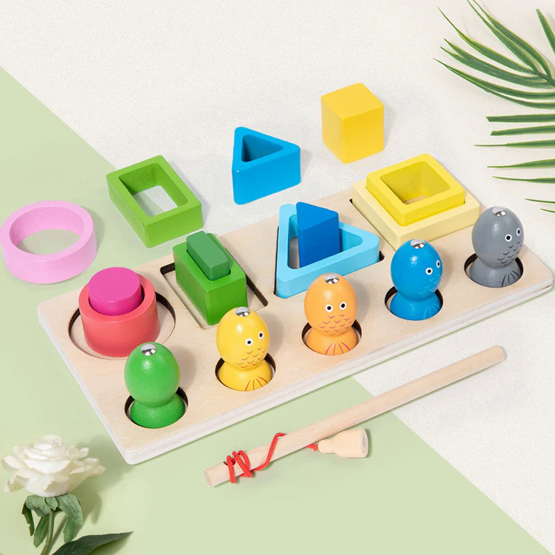 Montessori Wood Toys for Kids Wooden Sorting Stacking Toys for Baby Toddlers Educational Shape Color