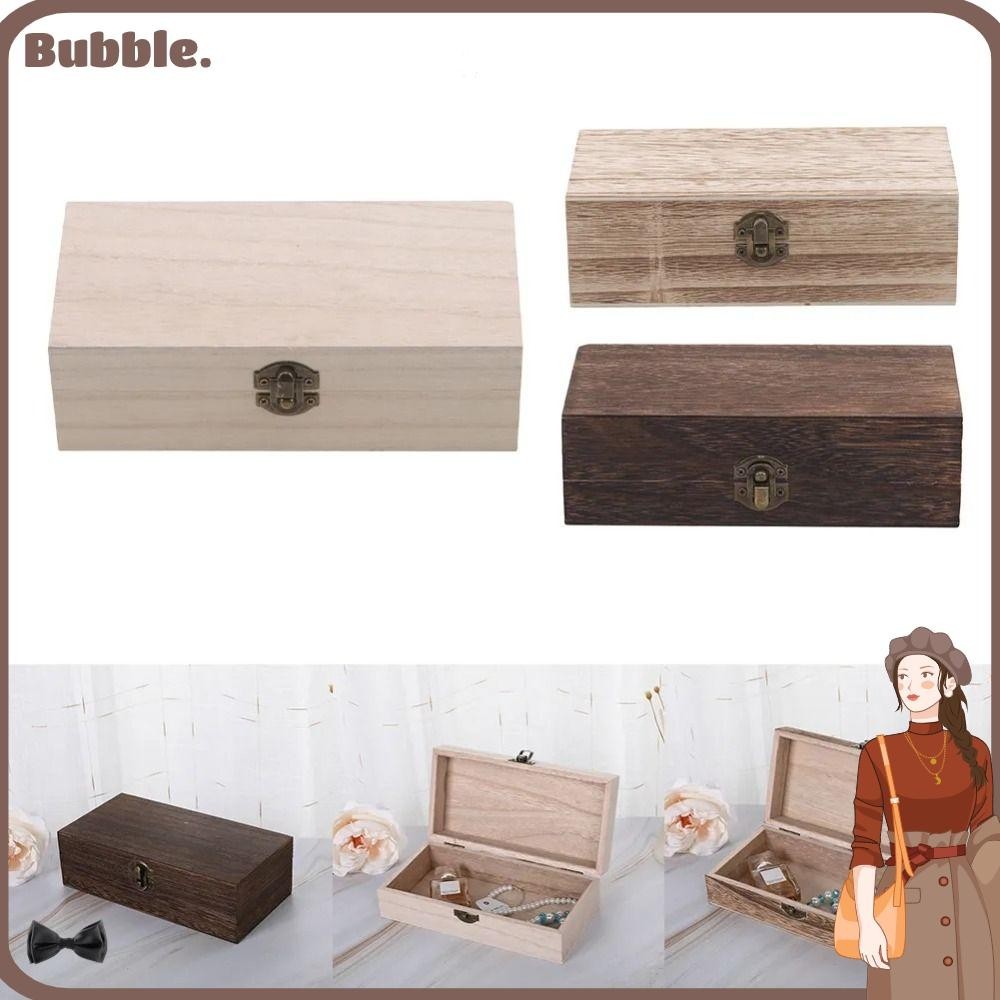 ฟอง กล่องเก็บของไม้พร้อมฝาปิดเครื่องประดับมัลติฟังก์ชั่น ,คอนเทนเนอร์พลิกประเภทสี่เหลี่ยมผืนผ้าย้อนยุคแต่งหน้ากล่อง บ้าน