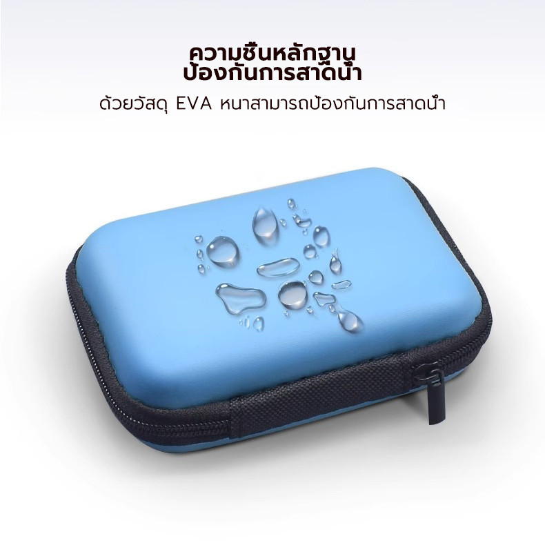 กระเป๋าทรงสี่เหลี่ยมสำหรับใส่หูฟัง แบบซิปรูด ช่วยกันกระแทก ใส่เหรียญ สายชาร์จ