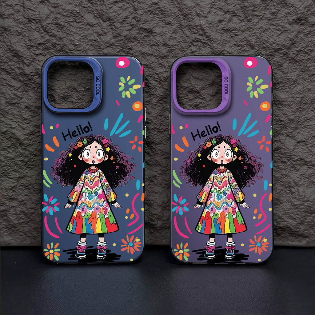 Hard IMD สําหรับ iphone 15 pro max 14 11 13 12 7 8 Plus X XR XSMax การ์ตูนน่ารักผมยาวสาวเลนส์กรอบกันกระแทก