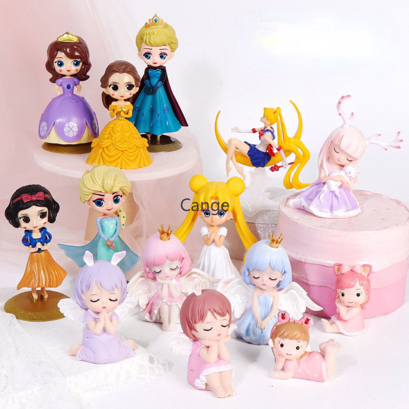 ตุ๊กตาเจ้าหญิงเอลซาแอนนาเมอร์เมดโซเฟียสีชมพูใช้ตกแต่งเค้กวันเกิดเด็ก