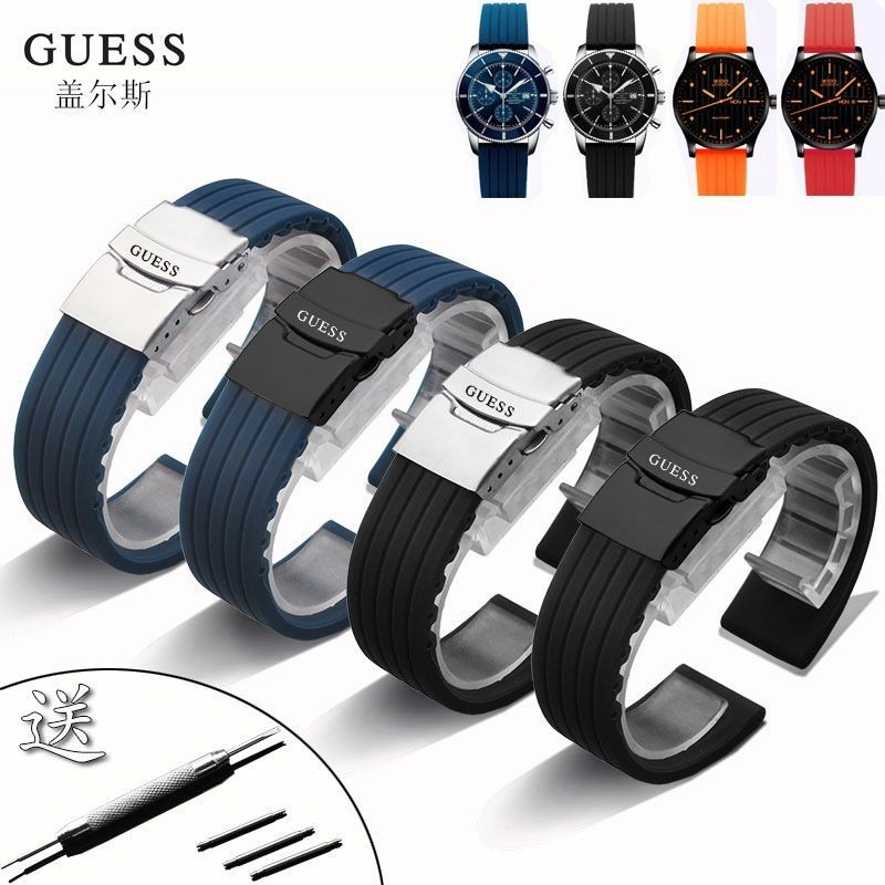 Guess GUES สายนาฬิกาซิลิโคนผู้ชายผู้หญิงทดแทน W0247G3 หัวเข็มขัดพับอุปกรณ์เสริมสายกันน้ํา 16/18 มม./