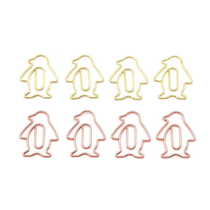 5ชิ้น การ์ตูนเพนกวินคลิปหนีบกระดาษคลิปหนีบกระดาษสีสร้างสรรค์กุหลาบทองที่สวยงามและเรียบง่ายที่คั่นเครื่องเขียนอุปกรณ์การเรีย