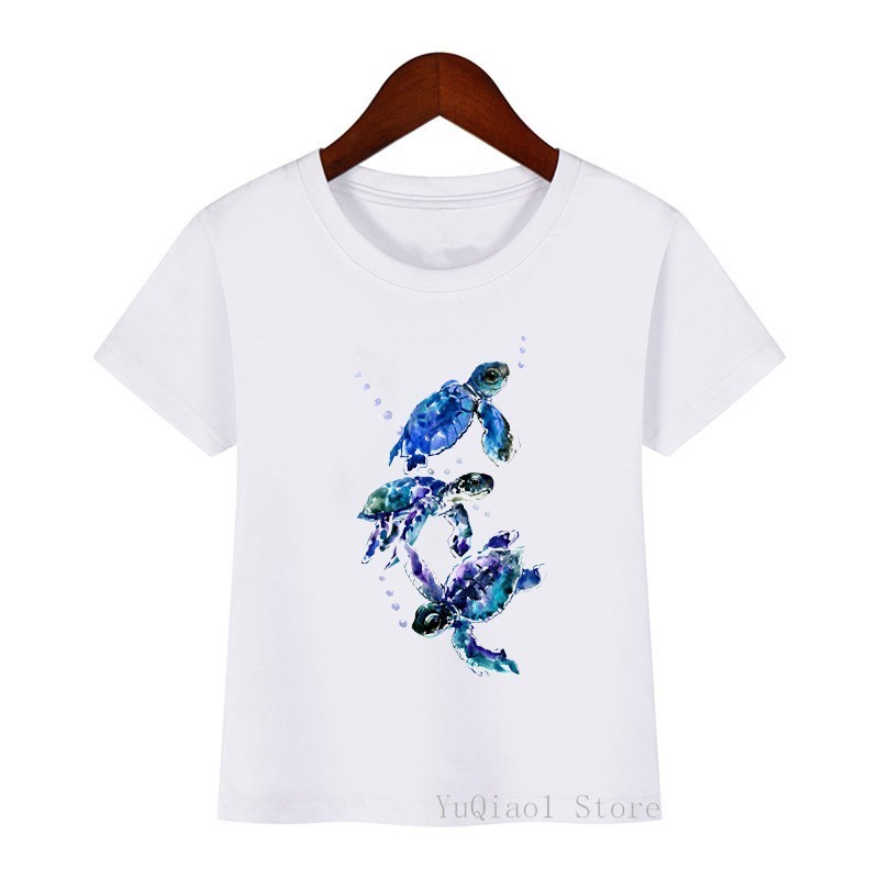 【ใหม่】เสื้อยืด พิมพ์ลายการ์ตูนเต่าทะเลน่ารัก สีขาว แฟชั่นฤดูร้อน สําหรับเด็กผู้ชาย และเด็กผู้หญิง
