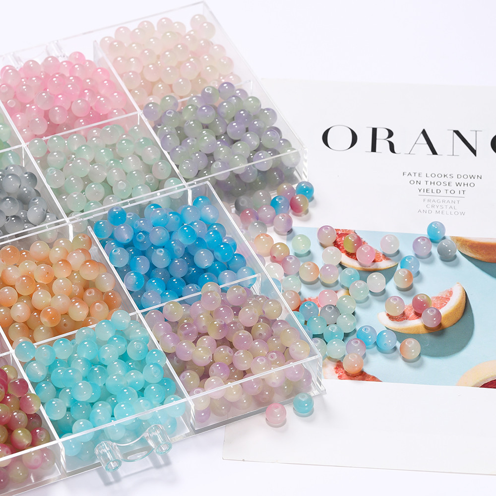 St. kunkka 50 ชิ้น 8/10มม ลูกปัดแก้วสีเยลลี่ ลูกปัดแก้วสองสีลูกปัดหลวม สำหรับการทำสร้อยข้อมือและสร้อยคอแบบ DIY - รูปที่ 3