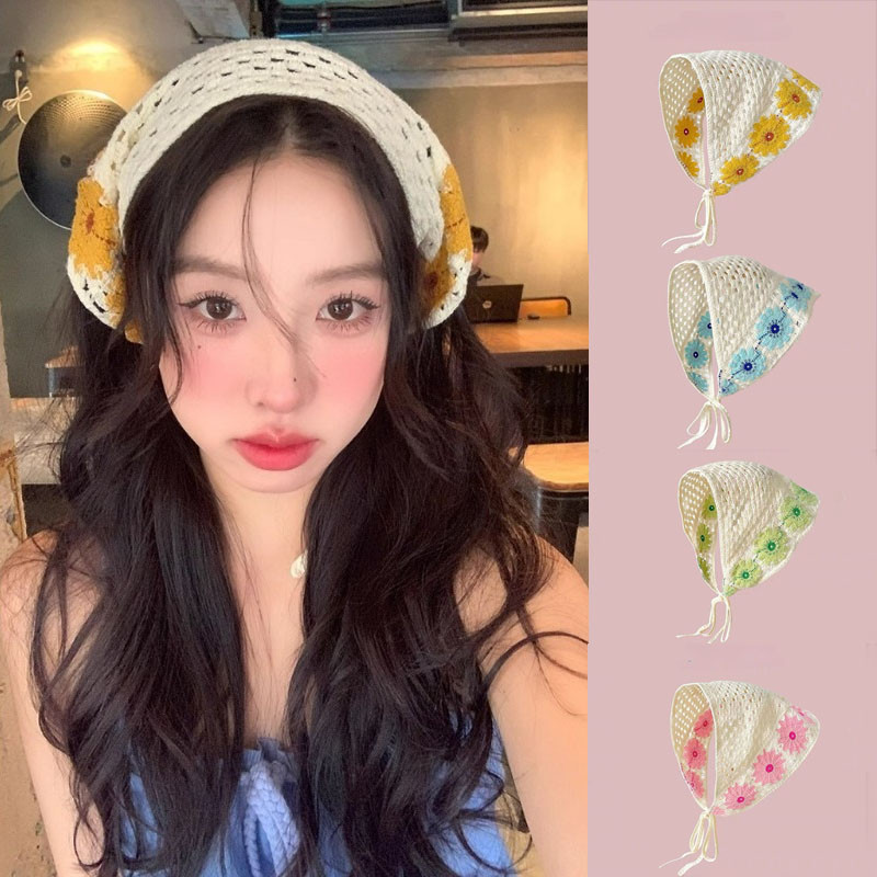 1 ชิ้นฤดูร้อน Little Daisy ถักโครเชต์ Turban หัว Kerchief ผมผ้าพันคอ Headwear