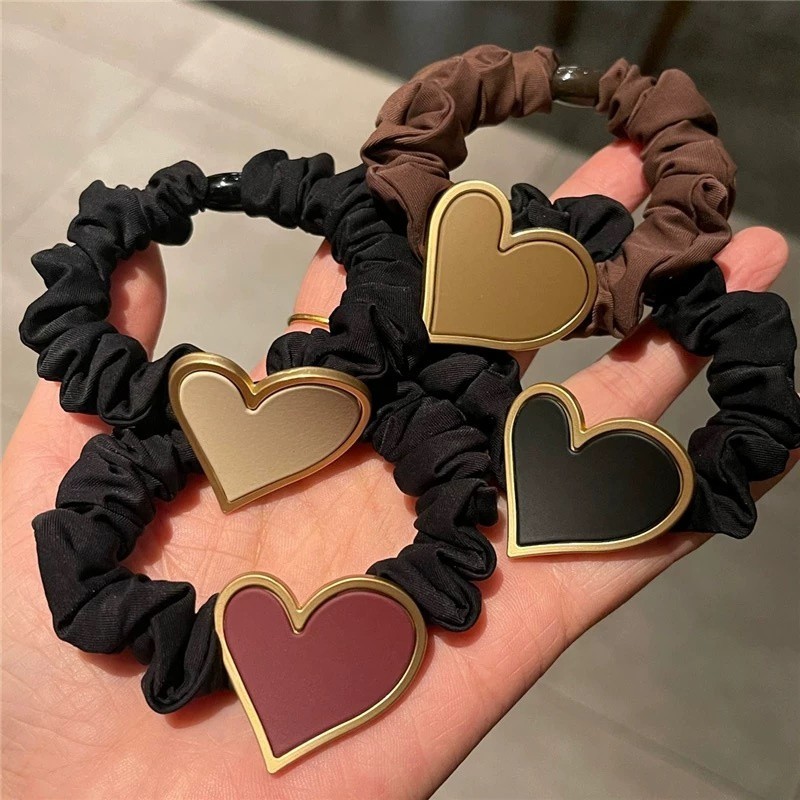 เวอร์ชั่นเกาหลี Simple Love Heart Hair Tie Classy ผ้า Scrunchy น่ารักผม Tie ยางรัดอุปกรณ์เสริมผม