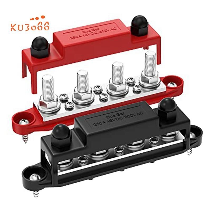 ku30662 Pcs 250A 12V Bus Bar แบตเตอรี่ Power Distribution Block พลาสติก + โลหะ 4 X 3/8 นิ้วโพสต์ 6 X 8 สกรูเครื่องเสียงรถยนต์ 12 โวลต์ DC Busbar