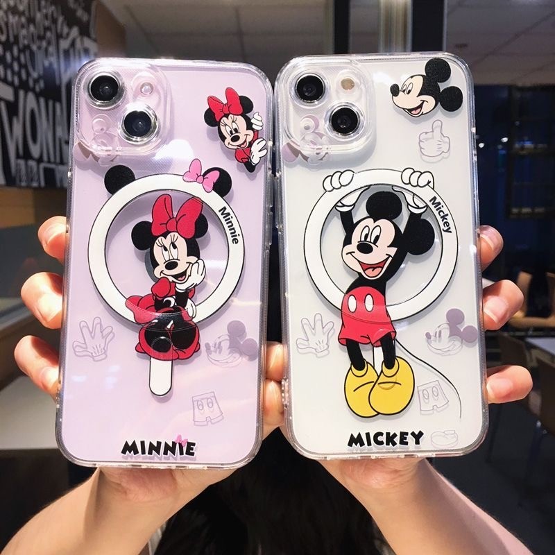 เคสโทรศัพท์มือถือ พร้อมที่ชาร์จแม่เหล็กไร้สาย น่ารัก Mickey Minnie ลายการ์ตูน สร้างสรรค์ เคสไอโฟน สําหรับ iPhone 15 14 13 12 11 Pro Max 14/15 Plus