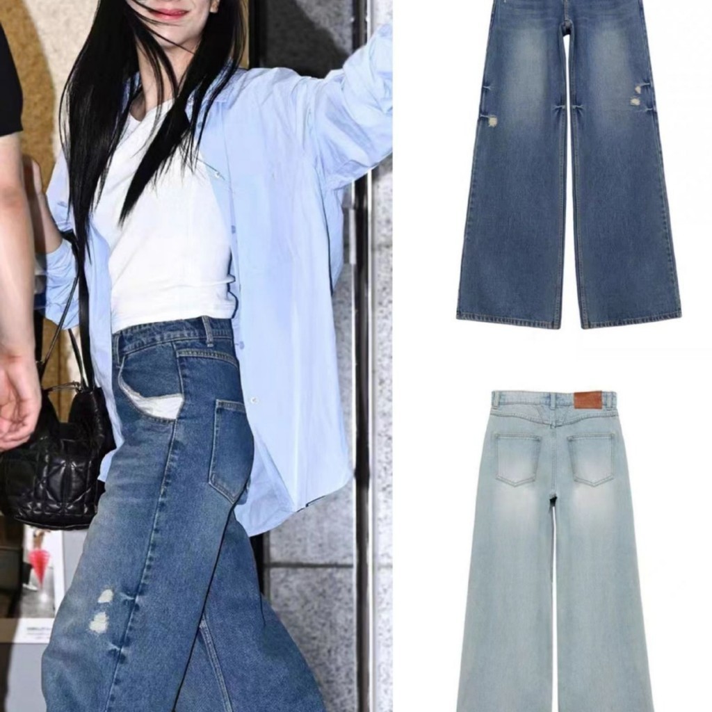 MARITHE Design Worn Looking Washed-out Straight Jeans