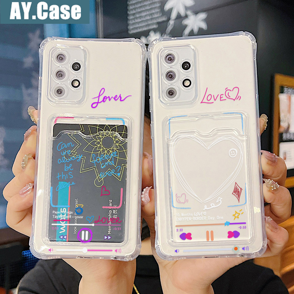 Love กล่องใส่บัตร Compatible For Samsung A05 S24 S23 A54 A55 A12 S22 A35 A52s A14 A73 Ultra 5G เคสซิลิโคนกันกระแทก