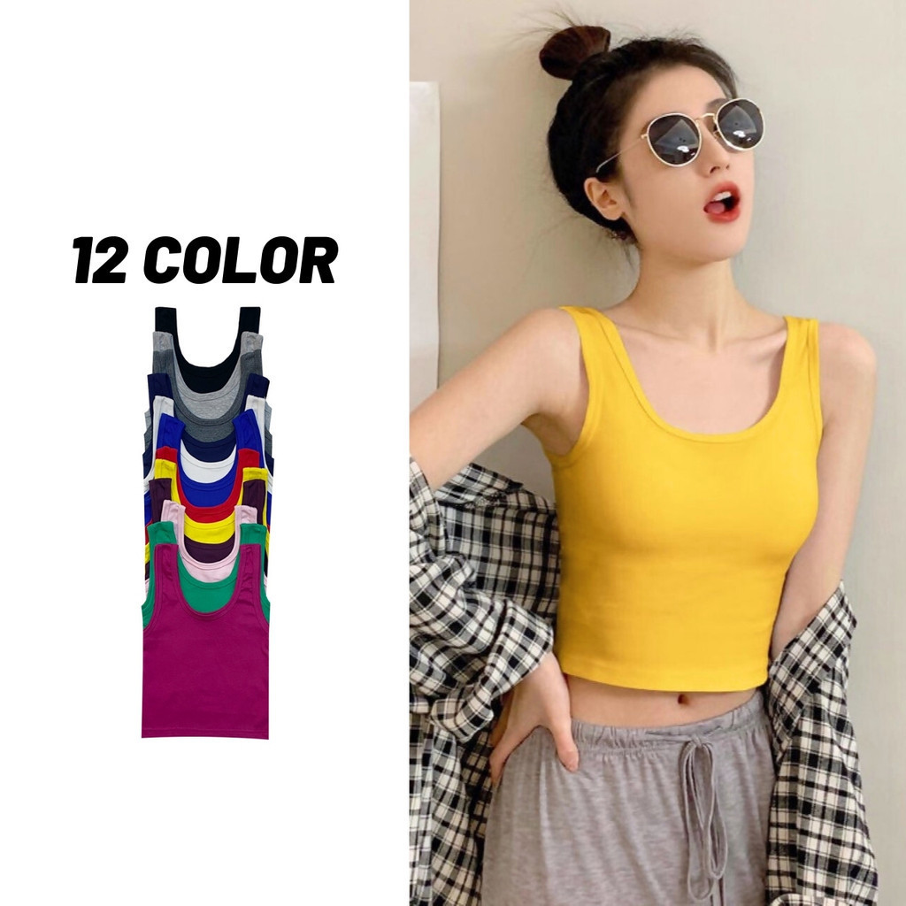 Sale80% เสื้อกล้ามแฟชั่นผู้หญิง สีพื้น 12 สี ผ้าคอตตอน