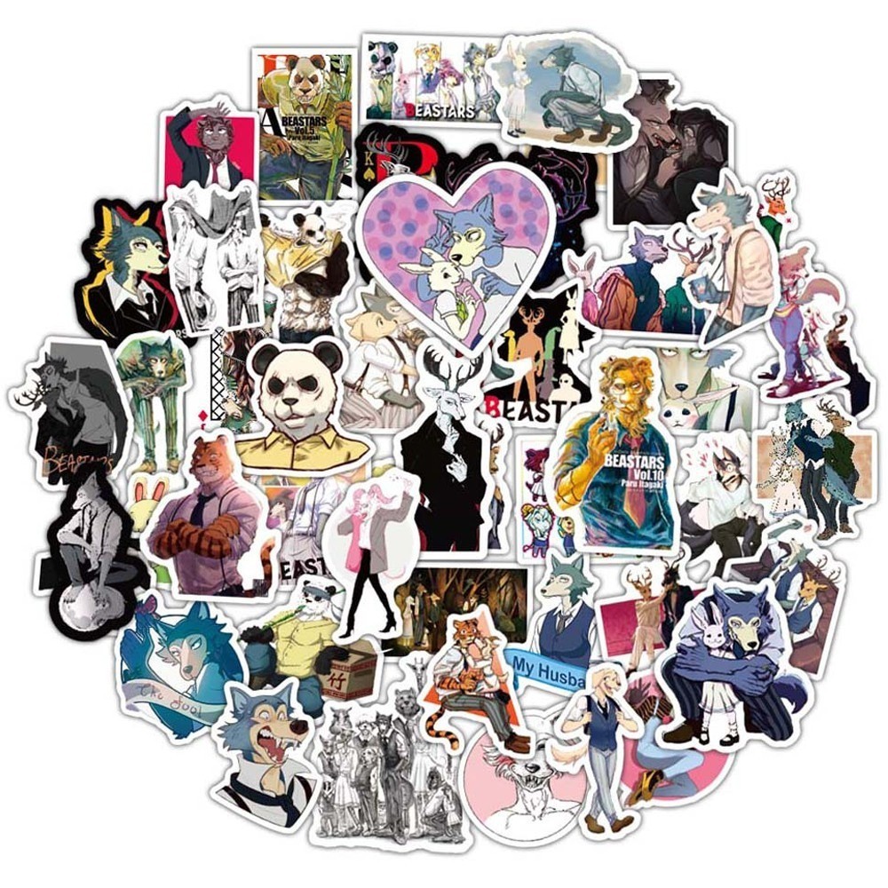 Y&P| ชุดสติ๊กเกอร์ BEASTARS ชุดสติกเกอร์กราฟฟิตีกันน้ำอะนิเมะ, 50 แผ่น/ชุด