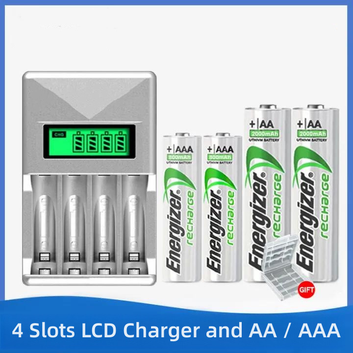 Energizer AA/AAA NiMH แบตเตอรี่แบบชาร์จไฟได้ + เครื่องชาร์จแบตเตอรี่อัจฉริยะจอแสดงผล LCD 4 ช่อง