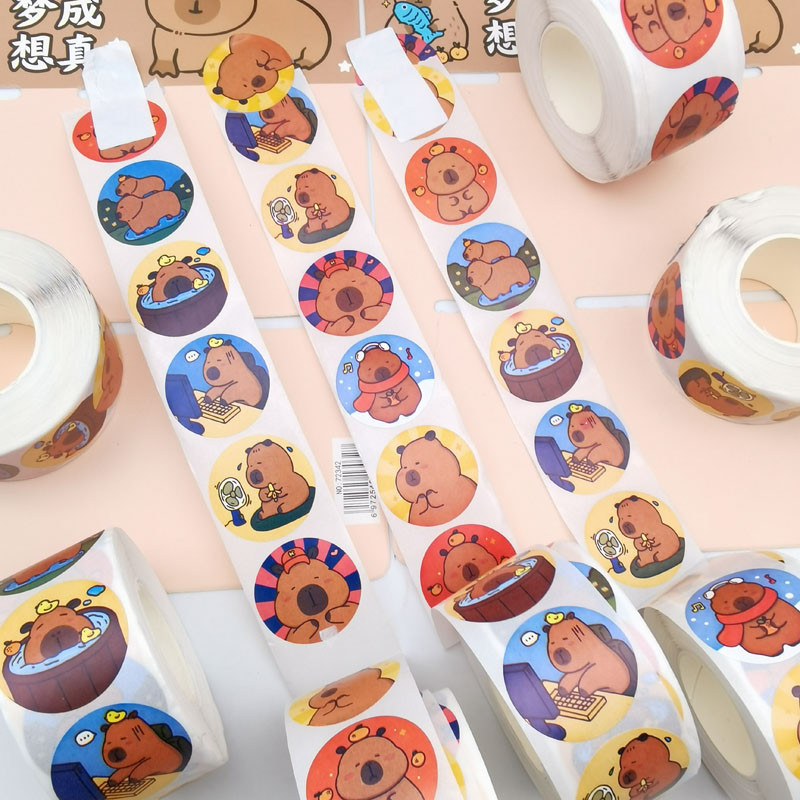 500 ชิ้น Capybara Loopy ปิดผนึกสติกเกอร์เทปการ์ตูนสติกเกอร์ฉลาก DIY ของขวัญ