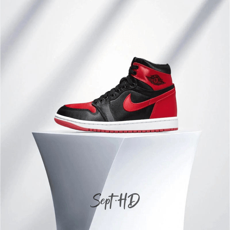 Style R A/J 1 High OG Satin Bred สีดําสีแดงผ้าไหม Retro FD4810-061