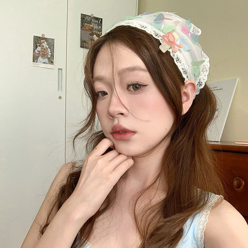 ในไทย💖ผ้าโพกหัวผ้าพันคอขอบลูกไม้ผีเสื้อไล่โทนสีมีสีสันสามเหลีInsเครื่องประดับผม แฟชั่นใหม่สําหรับผู้หญิง - รูปที่ 3