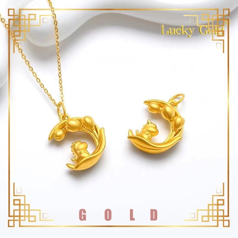 [Lucky Gold]Dream Come True Longsha Gold Fashion Simple Meet Dragon Pendant Necklace Womens Jewelry 