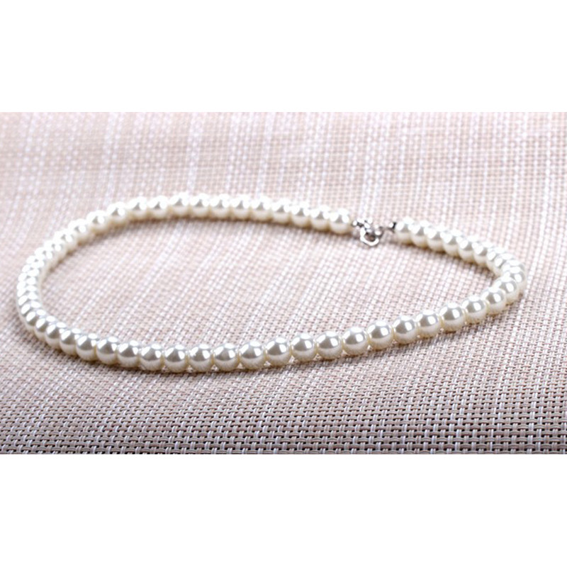 RedFlower สร้อยคอลูกปัดมุกเทียมสีขาว 8 มม. TH