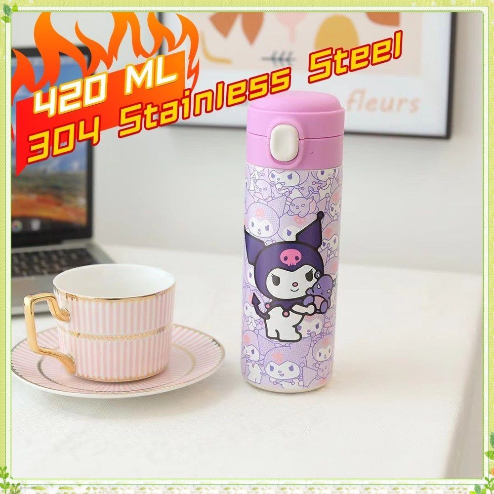 youngtime Bottle Water Cup 420ml Sanrio Thermos Cup 304 Stainless Steel Cartoon Bouncing Cup ถ้วยสูญญากาศทนอุณหภูมิสูง Kuromi Melody youngtime