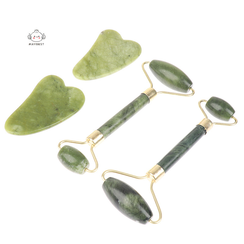 {maybest } ลูกกลิ ้ งนวด + Guasha Board SPA Scraper Stone Facial Massager Set {TH }