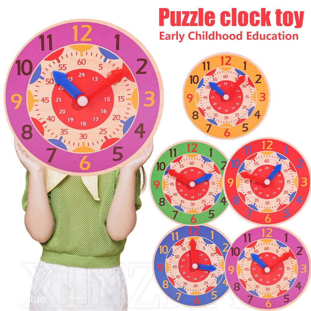 ของเล่นปริศนาการศึกษาปฐมวัยสําหรับเด็ก - ปริศนานาฬิกาความรู้ความเข้าใจ - ของเล่นนาฬิกาดิจิตอลสําหรับเด็ก - อุปกรณ์การสอนอนุบาล - รุ่นนาฬิกาวงกลม, สี, ไม้