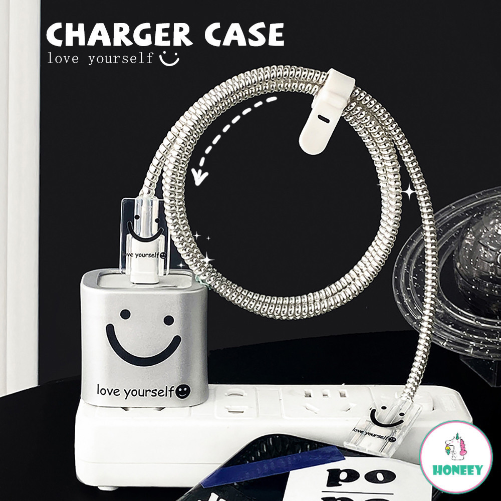 Ins เกลียวถนอมสายชาร์จ USB แบบนิ่ม ลายหน้ายิ้ม สําหรับ Iphone 18 20W US