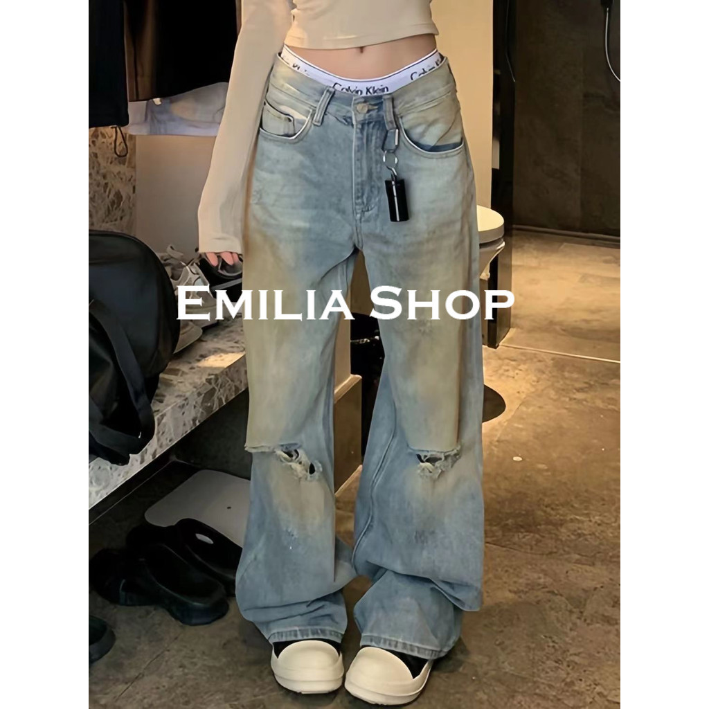 EMILIA SHOP กางเกงยีนส์ผู้หญิง กางเกงยีนส์ขาสั้น สบายๆ แฟชั่น ล้ำสมัย สไตล์ WNK2430EWP 22Z240531