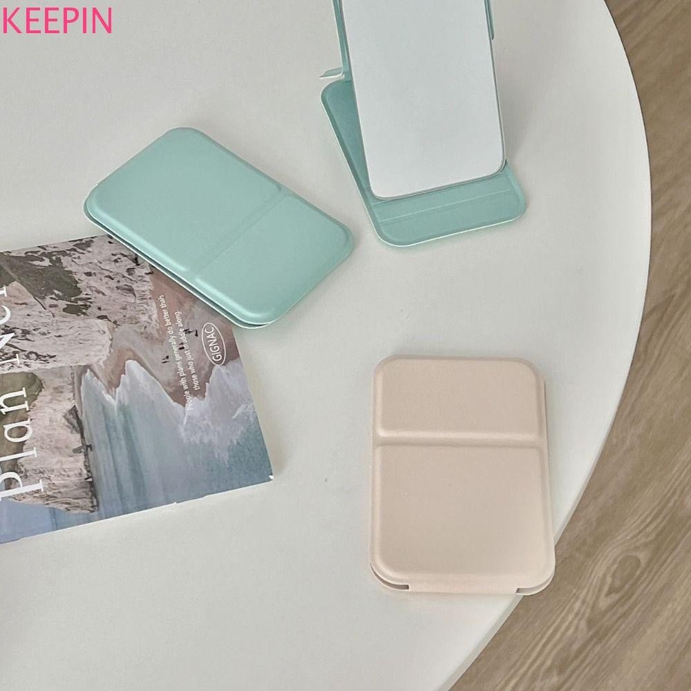 Keepin INS เดสก์ท็อปขาตั้งกระจก, Pu หนังสีทึบพับกระจกแต่งหน้า,ความงามขนาดกะทัดรัดกระจกเครื่องสําอางพับน้ําหนักเบากระจกโต๊ะเครื่องแป้งตกแต่งบ้าน